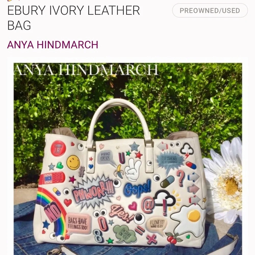 Anya Hindmarch all over sticker ebury ivory bag tote -CHICEST bag size large. - Picture 12 of 15